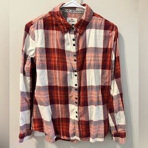 Shyanne Red, pink, and White Plaid Western pearl snap Shirt